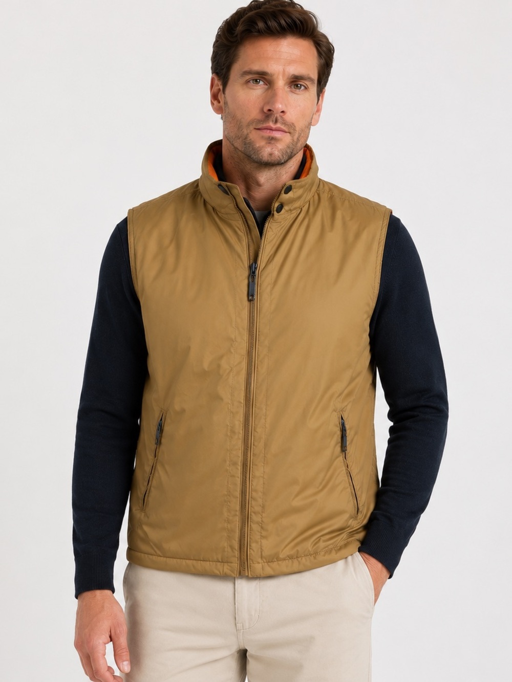 Burberry London Men’s Tan Convertible Hood Full Zip Utility Vest SZ XXL Preppy